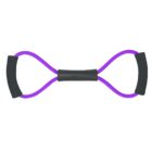 A purple resistance band with foam handles on both ends and a black padded center grip, designed for exercise and strength training. The band is shaped like a figure-eight.