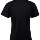 Black polo shirt shown from the back against a white background.