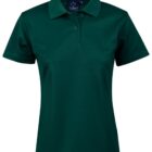 Green polo shirt with a collar and three buttons, against a plain white background.
