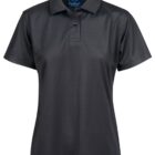 Black polo shirt with short sleeves and a classic collar.