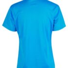 Blue short-sleeve polo shirt shown from the back.