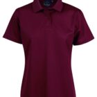 Burgundy short-sleeve polo shirt on a white background.