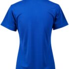 Blue short-sleeve polo shirt, back view, with no visible logos or patterns.
