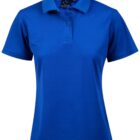 Blue polo shirt with a collar and short sleeves on a white background.