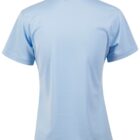 Light blue short-sleeve polo shirt viewed from the back.