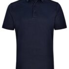 Black collared polo shirt with buttons on the front.