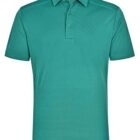 Green polo shirt with a collar and buttons on a white background.