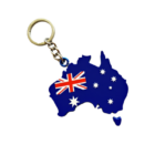 The Kinsley Custom Shape PVC Keyrings include an Australia-shaped keychain with the iconic Australian flag. The durable PVC features a blue background, Union Jack, and white stars, and its attached to a sturdy metal ring for easy key attachment.