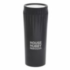 A black travel mug with the words HOUSE HUBBY SERVICES printed in white on the side.