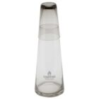 A transparent glass carafe with a matching tumbler placed upside down on top. The set is sleek and modern, featuring the Campfire Industries logo on the carafe.