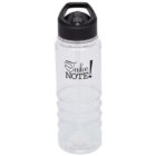 Clear plastic water bottle with black screw-on lid and built-in straw. The bottle has a ribbed texture at the bottom and features the words Take Note! in black lettering on the front.