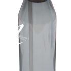 A gray transparent water bottle with a black lid and built-in straw. The bottle has a sleek design and features a logo with the text Visionary Printing on the side.