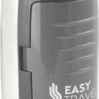 A transparent water bottle with a gray lid and a matching gray grip, featuring the text EASY TRAVEL in white. The bottle has a sleek, modern design suitable for portable use.
