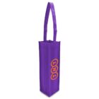 Purple tote bag with long handles and a narrow rectangular shape, featuring the text TNT in orange on the side.