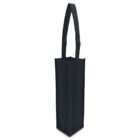 A tall, narrow black tote bag with a rectangular base and a single long handle. The bag appears to be designed for carrying bottles or similar items.