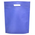 A large blue fabric tote bag with a cut-out handle near the top, shown upright with no visible contents.