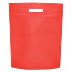 A bright red, reusable non-woven tote bag with a die-cut handle sits against a plain white background. The bag appears empty and its surface is smooth and unadorned.