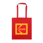 Red tote bag with long handles featuring the Kodak logo in red and yellow on the front.