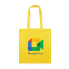 Yellow tote bag with the Google Meet logo on the front.