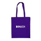 Purple tote bag with two handles, featuring the word RAUCH in white letters on the front.