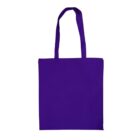 A plain purple tote bag with long handles, designed for carrying items. The bag has a simple, unadorned appearance and is shown against a white background.