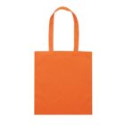 An orange tote bag with long handles, shown against a plain white background. The bag is empty and laid flat, highlighting its simple rectangular shape and minimalist design.