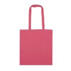 A plain, bright pink tote bag with two long handles against a white background.