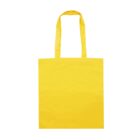 A plain yellow tote bag with two long handles, displayed against a white background.