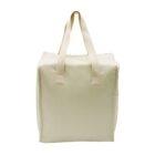 A beige, rectangular canvas tote bag with two sturdy handles is shown on a plain white background.