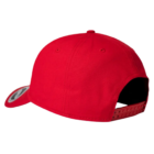 Red Recycled 6-Panel Cotton Baseball Cap with snapback and adjustable strap.