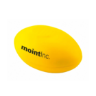 A bright yellow, oval-shaped stress ball reminiscent of a football with mointInc. printed in black. Ideal for stress relief, this Stress Ball Footballs product is set against a plain white background.