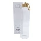 A clear glass bottle with a wooden lid and a rope handle stands next to its packaging box. The box features an illustration of the bottle and reads VIDRO BOTTLE with a 1000ml capacity.