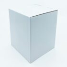 A plain, white, closed cardboard box on a white background. The box is positioned at a slight angle, showing two of its sides.