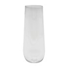 A clear, tall cylindrical glass tumbler with a slightly curved shape. The glass has a smooth surface and a simple, elegant design. It is placed on a plain white background.