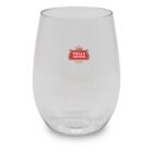 A clear stemless wine glass featuring the Stella Artois logo in red and gold on its surface. The glass has a rounded base and a smooth, slightly tapered design.