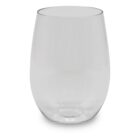 A clear, stemless wine glass with a smooth surface is centered against a white background. The glass is empty and has a slightly curved, modern design.