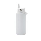 A white water bottle with a flip-top lid and carrying handle is set against a plain white background. The bottle has a modern design with a sleek, smooth finish.