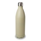 A beige stainless steel water bottle with a rounded silver cap stands upright against a plain white background. The bottle has a smooth, matte finish and a slightly tapered shape toward the top.