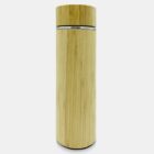 A tall, cylindrical bamboo thermos with a smooth wooden finish and a matching lid, set against a plain white background.