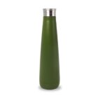 A sleek, green insulated water bottle with a shiny silver cap against a plain white background. Its tall, narrow shape is designed for easy handling and portability.