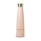 A tall, slender, pink insulated bottle with a silver cap, featuring the logo Chandon in black text and a curved gold line. The design is sleek and modern, suitable for beverages on the go.