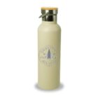 A cream-colored metal water bottle with a bamboo lid and a metal carrying handle. It features a logo in silver with a star and the text Converse All Star.