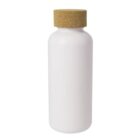 A plain white cylindrical bottle with a cork lid, set against a white background. The bottle has a smooth surface and a simple design.