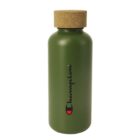 Green insulated water bottle with a cork lid. The brand name Champion is vertically printed in black, with a red and black logo.