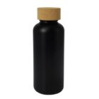 A matte black cylindrical bottle with a cork lid. The bottle has a sleek design, and the cork top adds a natural texture contrast. It is standing upright against a plain white background.