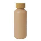 A beige, cylindrical bottle with a rounded cap covered in textured cork. The bottle has a smooth, matte finish and a simple, minimalist design.