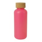 A bright pink cylindrical bottle with a cork lid is shown against a plain white background. The bottle has a smooth surface and a simple design.