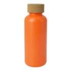 Orange bottle with a cylindrical shape and a cork lid, set against a white background.