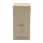 A cardboard box with a simple line drawing of a smoothie tumbler featuring a lid and straw. Text below the drawing reads Carnaby Smoothie Tumbler, 500ml/17oz.