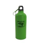 Green water bottle with a black carabiner attached to the cap. The bottle features a printed design of an eagle and cactus with the text Hecho en Mexico in black.